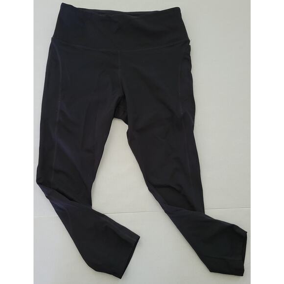 NIKE Dri-Fit Yoga Running Womens Medium Black Ankle Leggins Hip Logo Hidden Zip - Picture 1 of 6